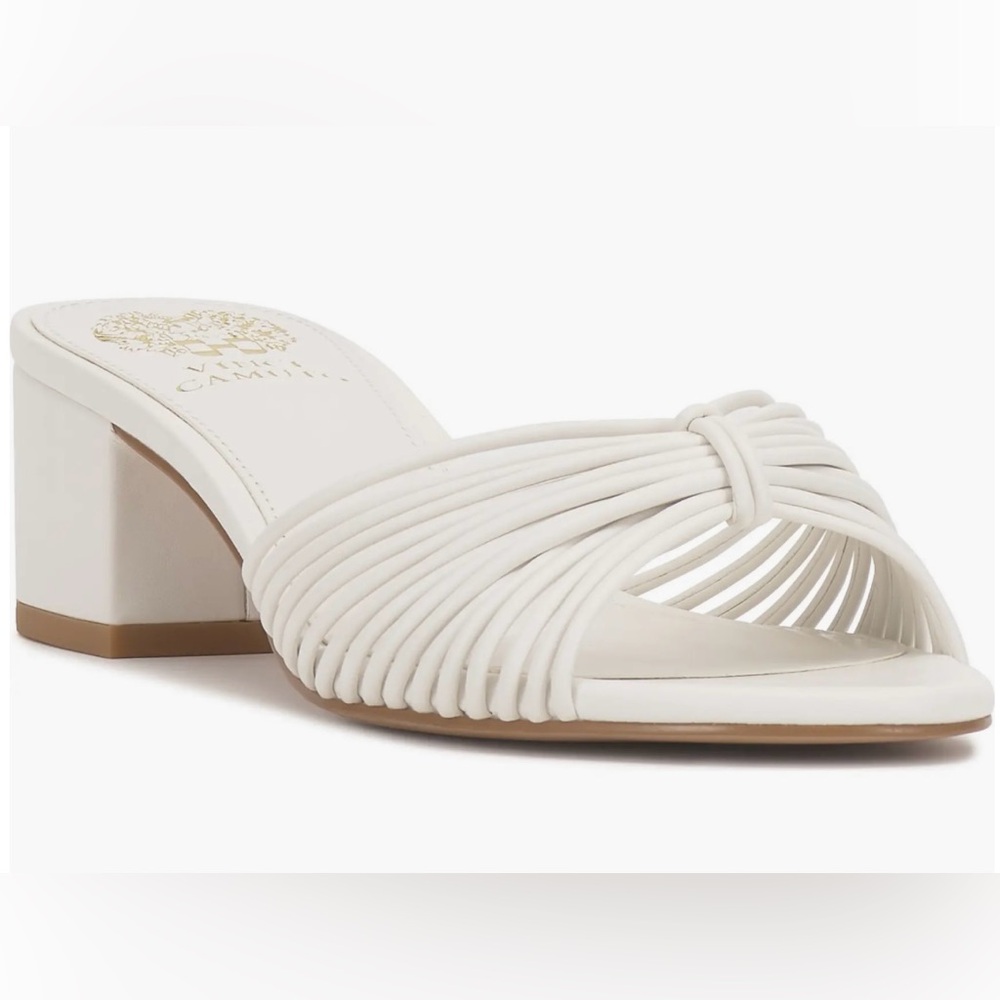 VINCE CAMUTO LENDRY KNOTTED SLIDE SANDALS WOMEN BLOCK HEEL WHITE COLOR SIZE 7.5M